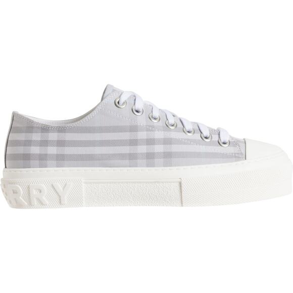 NIB BURBERRY JACK GRAY CHECK CANVAS LOGO WHITE CAP TOE SNEAKERS 42 9 ITALY - Picture 4 of 12